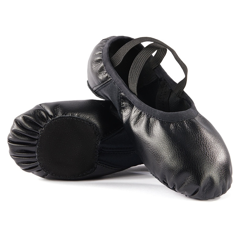 Dance Shoes For Women Soft Adult Ballet Classical Practice Black PU Leather Two-Point Sole Dance Shoes_voghion.com