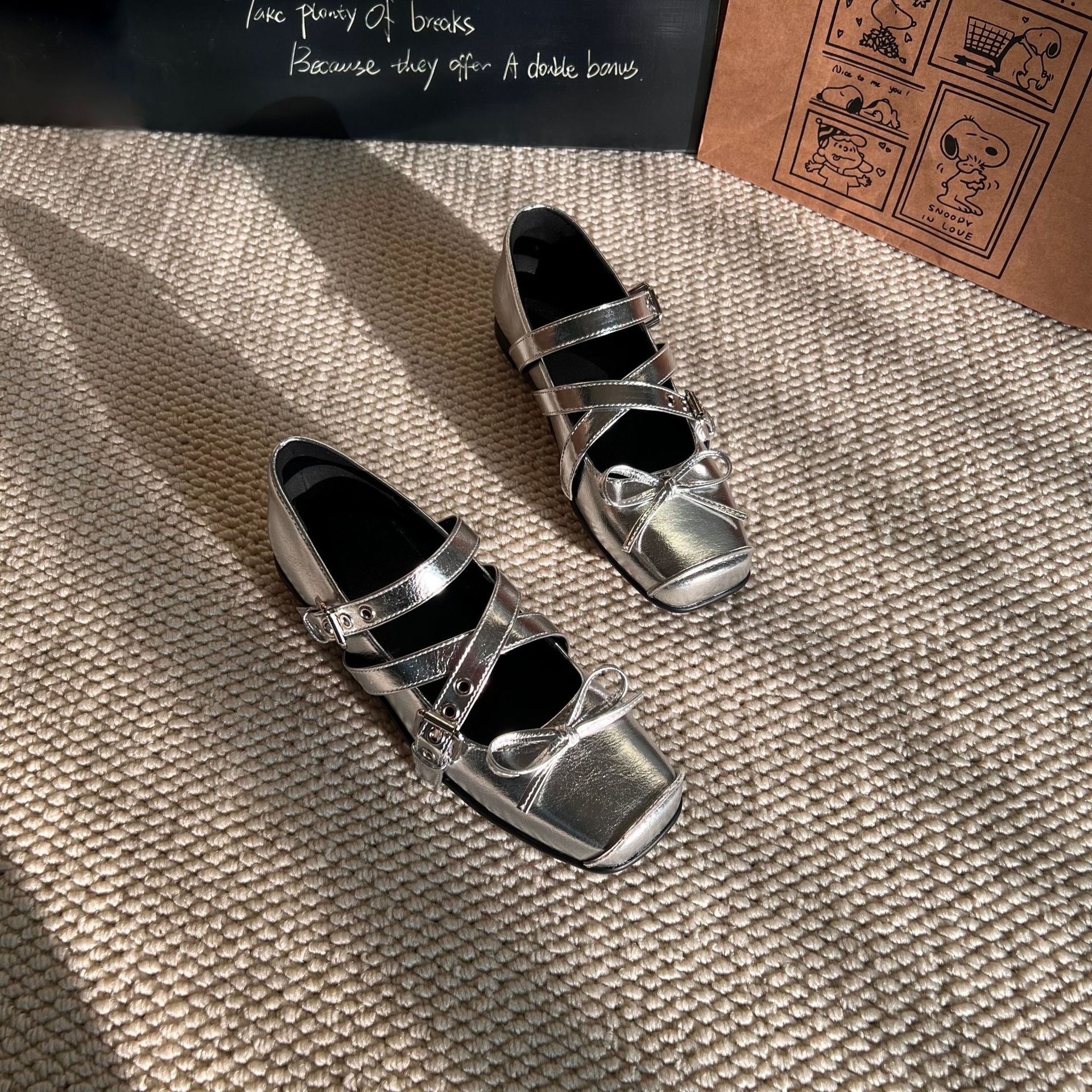 Scarpe da danza mary jane da donna con fiocco e punta quadrata_voghion.com
