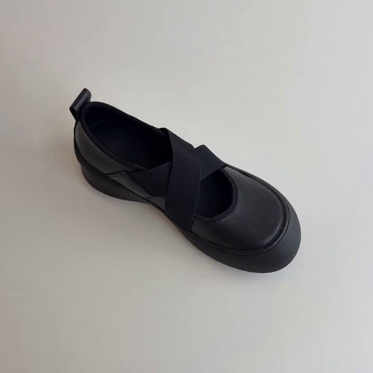 Dance Shoes Soft Version~Thick-soled Sports Cross-strap Mary Jane Leather Shoes, Round-toe Ballet Flats, Women's Shallow Retro_voghion.com