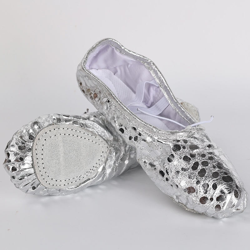 Dance Shoes For Girls Soft Sole Crystal Pink Children's PU Practice Ballet Cat Paw Stage Performance Bright Color Dance Shoes_voghion.com