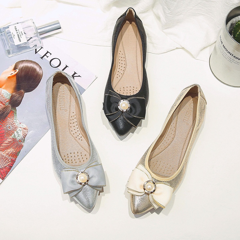 Tanzschuhe, flach, einzeln, für Damen, Neuheiten Frühling/Herbst 2021, Feenschuhe für Mütter, Perlen-Abendschuhe, flacher Schaft, weiche Sohle, Oma-Schuhe_voghion.com
