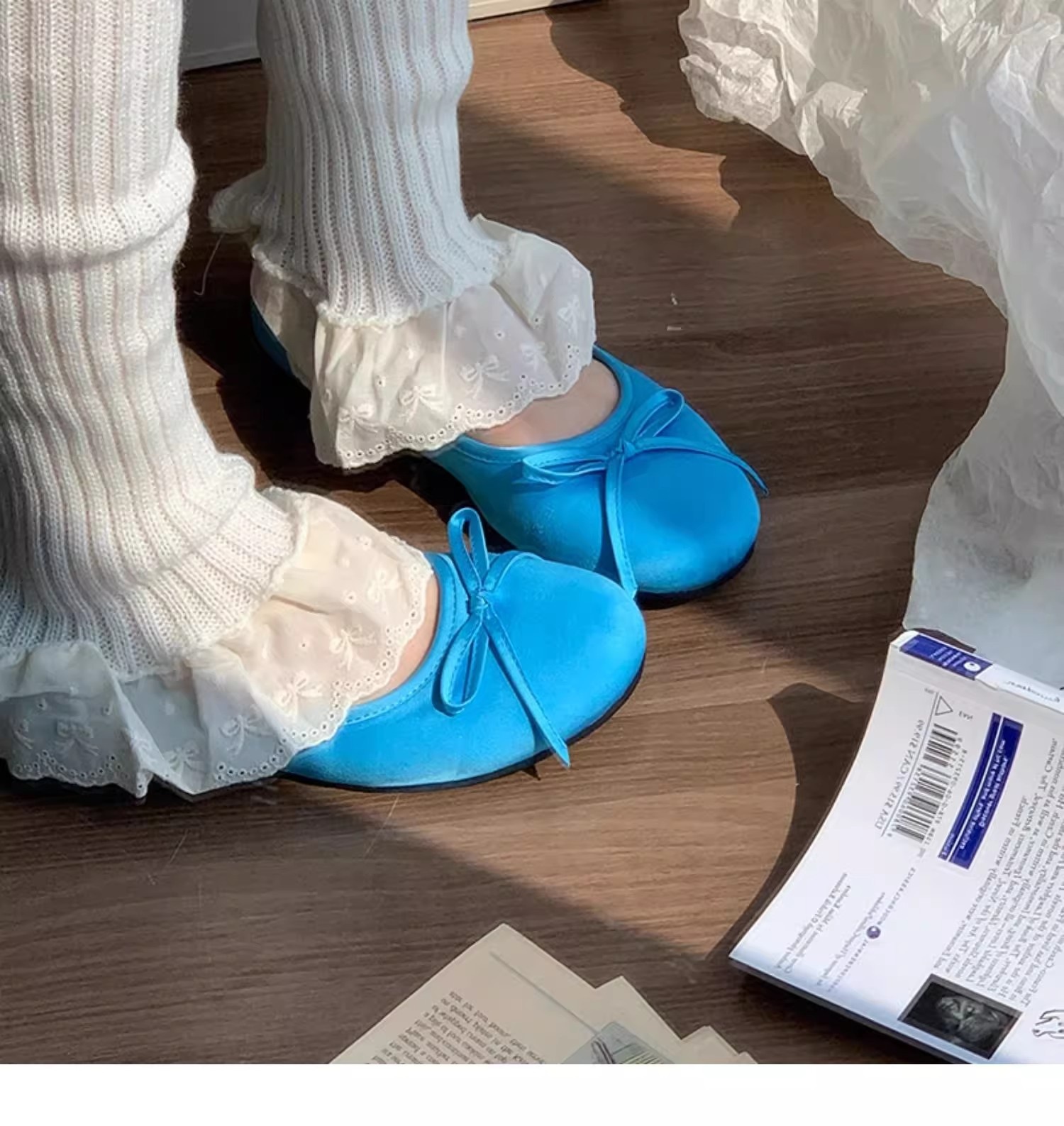 Dansskor dam blå mary jane ballerinaskor i fransk stil_voghion.com
