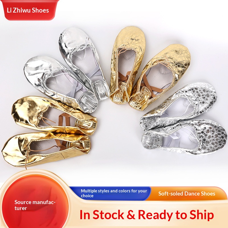 Dance Shoes For Girls Soft Sole Crystal Pink Children's PU Practice Ballet Cat Paw Stage Performance Bright Color Dance Shoes_voghion.com