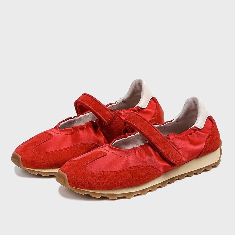 Chaussures de danse Mary Jane, baskets rouges décontractées à bout ouvert, style rétro, semelle épaisse, ballerines pour femmes, chaussures d'entraînement allemandes_voghion.com