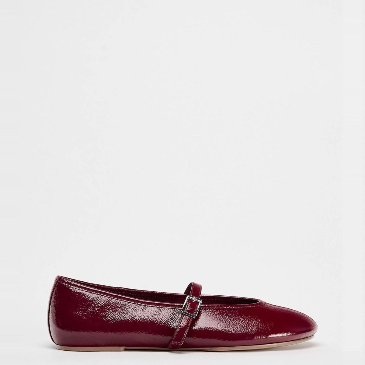 Chaussures de danse ZA en cuir verni rouge style rétro Mary Jane pour femmes 2025, ballerines plates à bout rond et bride unique_voghion.com