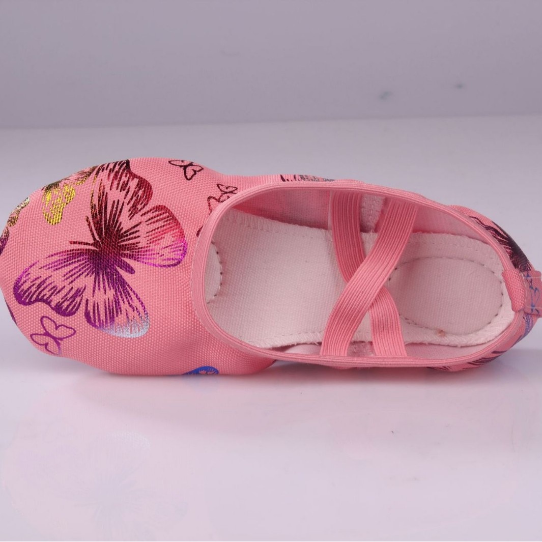 Scarpe da ballo per bambini con stampa a farfalla dorata, suola a zampa di gatto, senza lacci, suola morbida, antiscivolo, ideali per danza e yoga._voghion.com