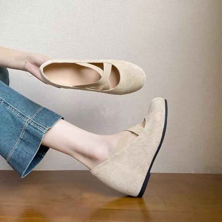 Dansschoenen met 8 cm hakverhoging, Mary Jane schoenen voor kleine vrouwen, retro Franse ballerina's met gekruiste bandjes, herfst 2025_voghion.com