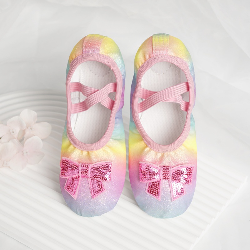 Sapatilhas de dança infantis femininas com sola macia, formato de pata de gato, sem cadarço, ideais para balé, ioga e apresentações._voghion.com