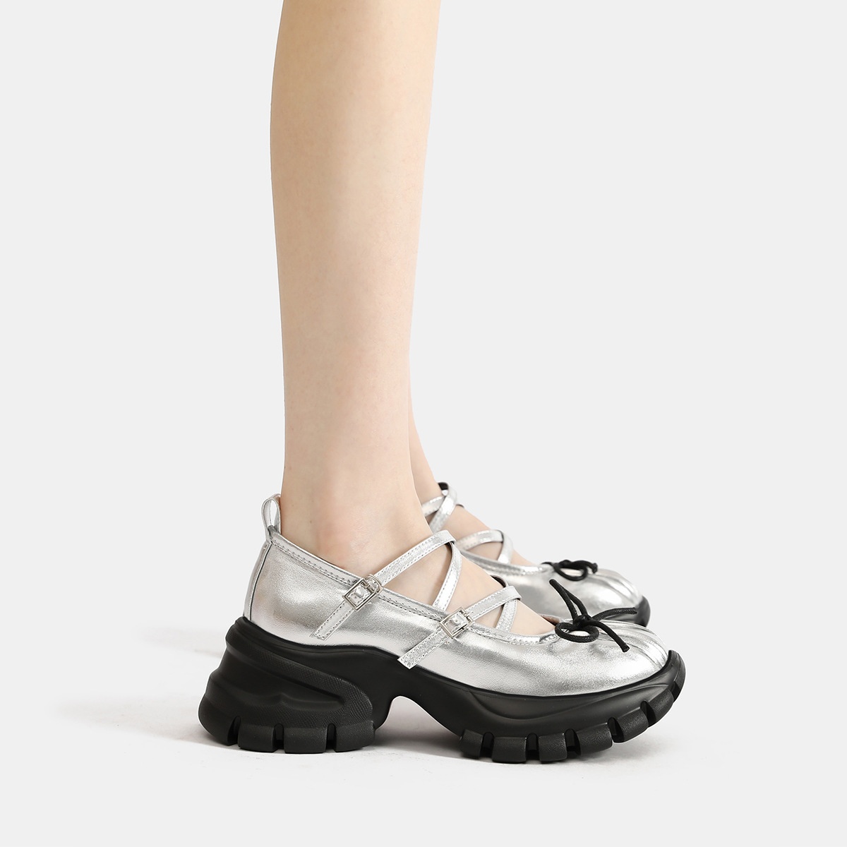 Dance Shoes Mary Jane Women's 2026 New Style Platform Thick-soled Silver Ballet Leather Spring And Autumn Casual Sports Dad Shoes_voghion.com