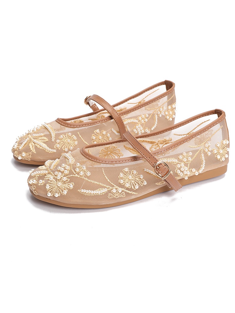 Ballerines de danse brodées avec perles maille respirante_voghion.com