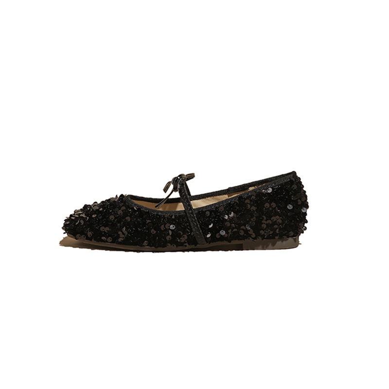 Dance Shoes French Style Sequin Silver Ballet 2025 New Model One-Strap Evening Breeze Bow Mary Jane Flat Shoes_voghion.com