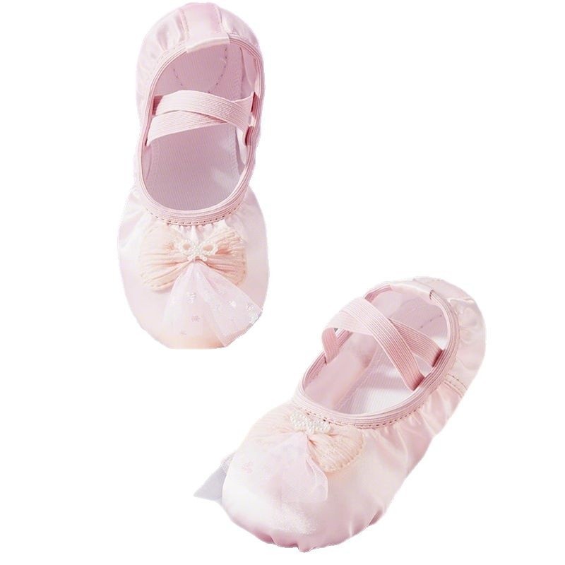 Sapatos de dança infantis com sola macia para prática, estilo balé chinês, princesa, em cetim, para treinamento de dança._voghion.com
