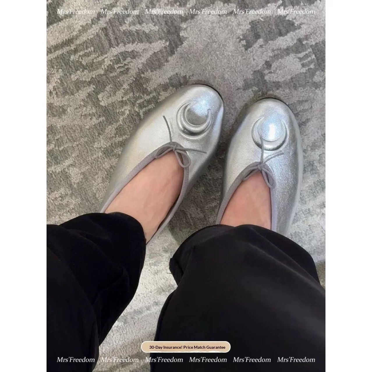 Dance Shoes For Women Crescent Print Bow Flat Ballet Shoes_voghion.com