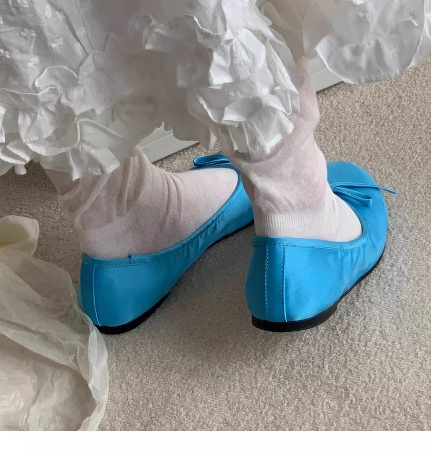 Dansskor dam blå mary jane ballerinaskor i fransk stil_voghion.com