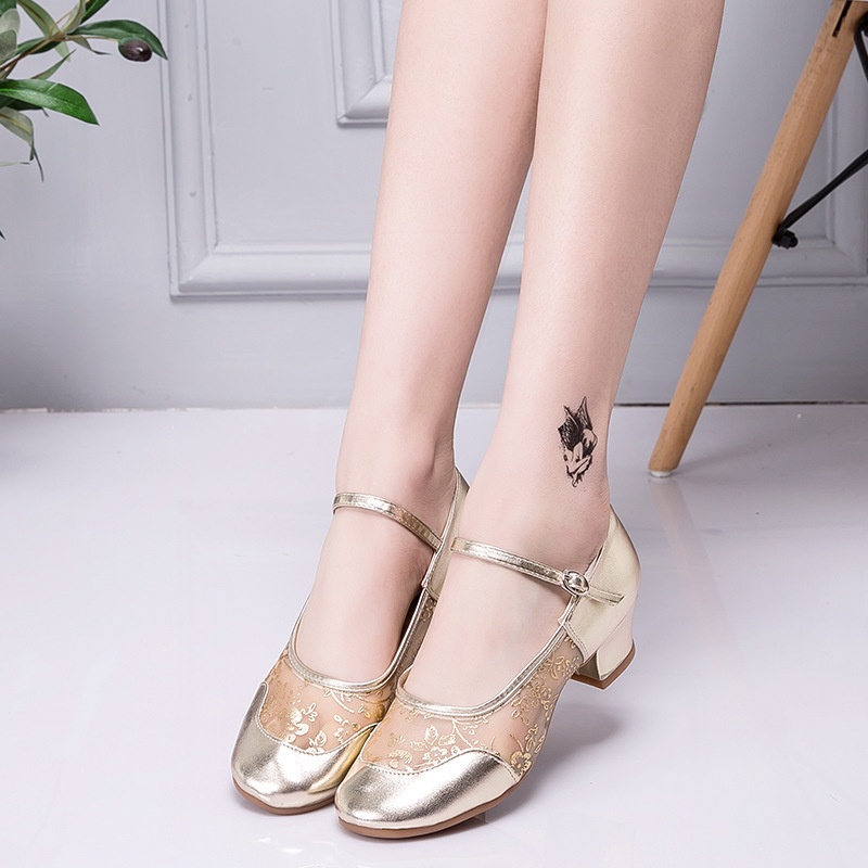 Dance Shoes New Women's Latin Square Dance Shoes Summer Mid-Heel Soft Sole Dropshipping_voghion.com