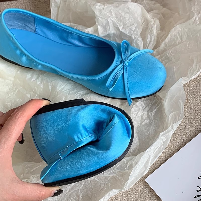 Dance Shoes Round Toe Ballet Flats For Women 2024 Spring And Autumn New French Style Blue Slip-On Soft Sole Mary Jane Shoes_voghion.com