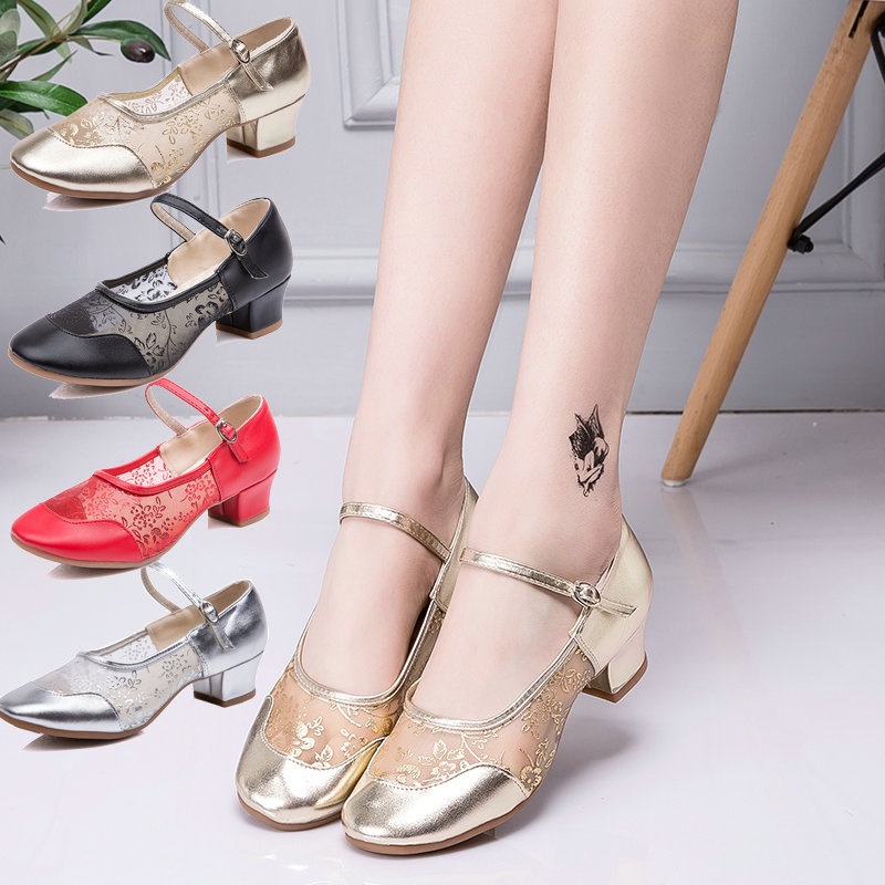 Dance Shoes New Women's Latin Square Dance Shoes Summer Mid-Heel Soft Sole Dropshipping_voghion.com