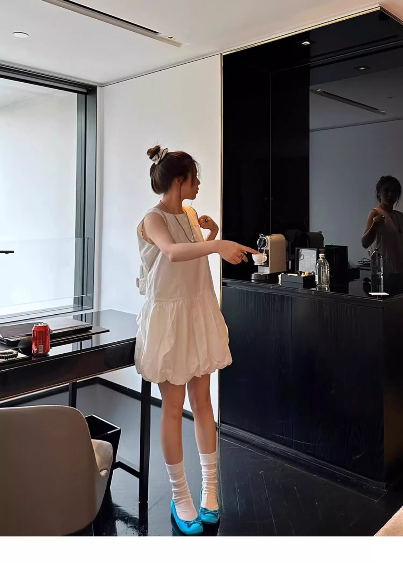 Dansskor dam blå mary jane ballerinaskor i fransk stil_voghion.com