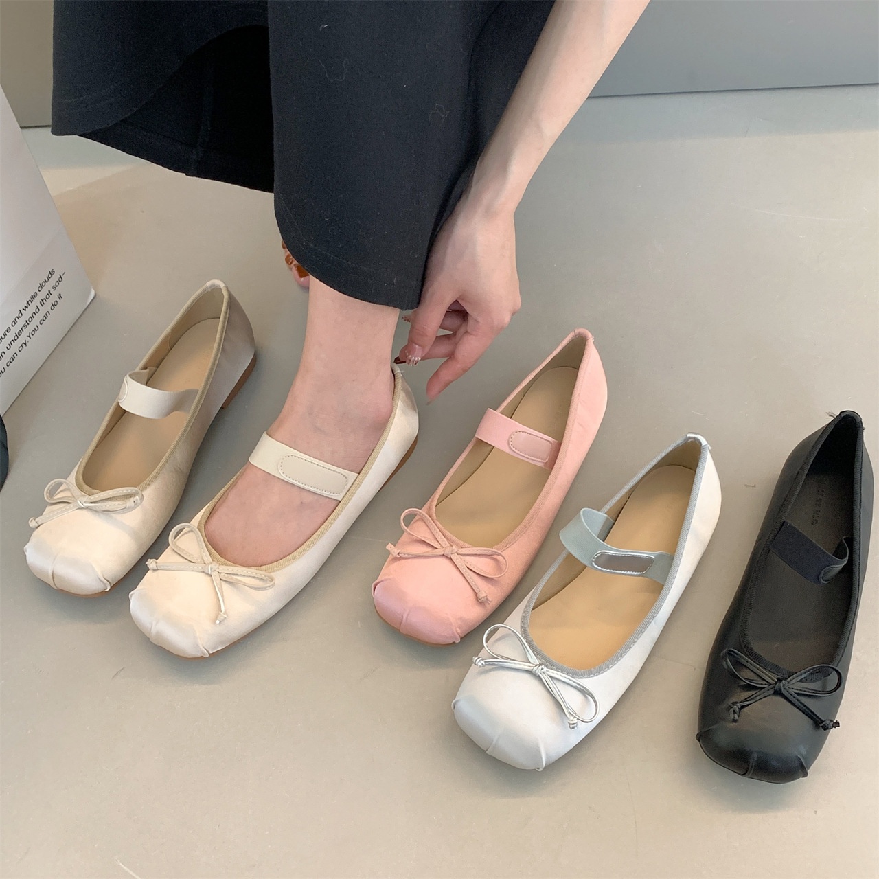 Dance Shoes Gentle And Sweet One-Strap Bowknot Loafers For Women, Flat Pig Nose Shoes, Versatile Ballet Flats_voghion.com