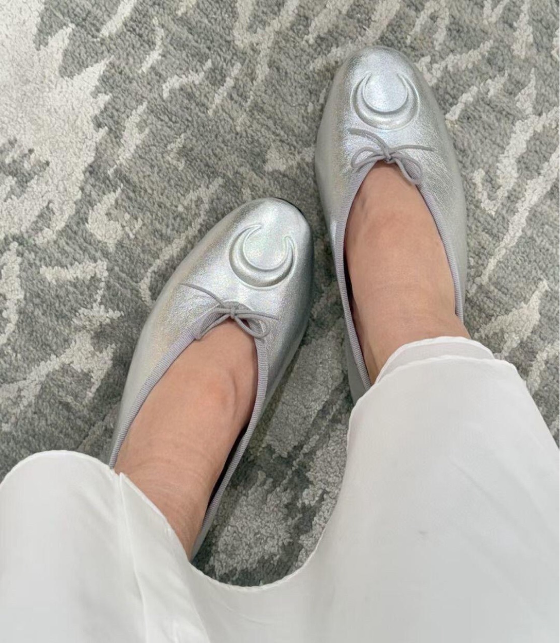 Dance Shoes For Women Crescent Print Bow Flat Ballet Shoes_voghion.com