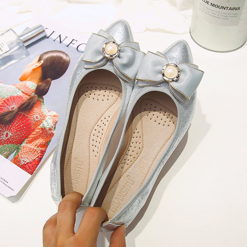 Tanzschuhe, flach, einzeln, für Damen, Neuheiten Frühling/Herbst 2021, Feenschuhe für Mütter, Perlen-Abendschuhe, flacher Schaft, weiche Sohle, Oma-Schuhe_voghion.com