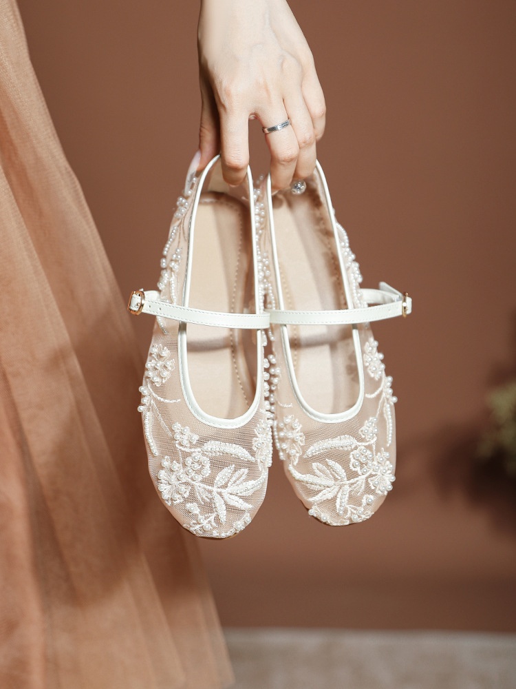Ballerines de danse brodées avec perles maille respirante_voghion.com