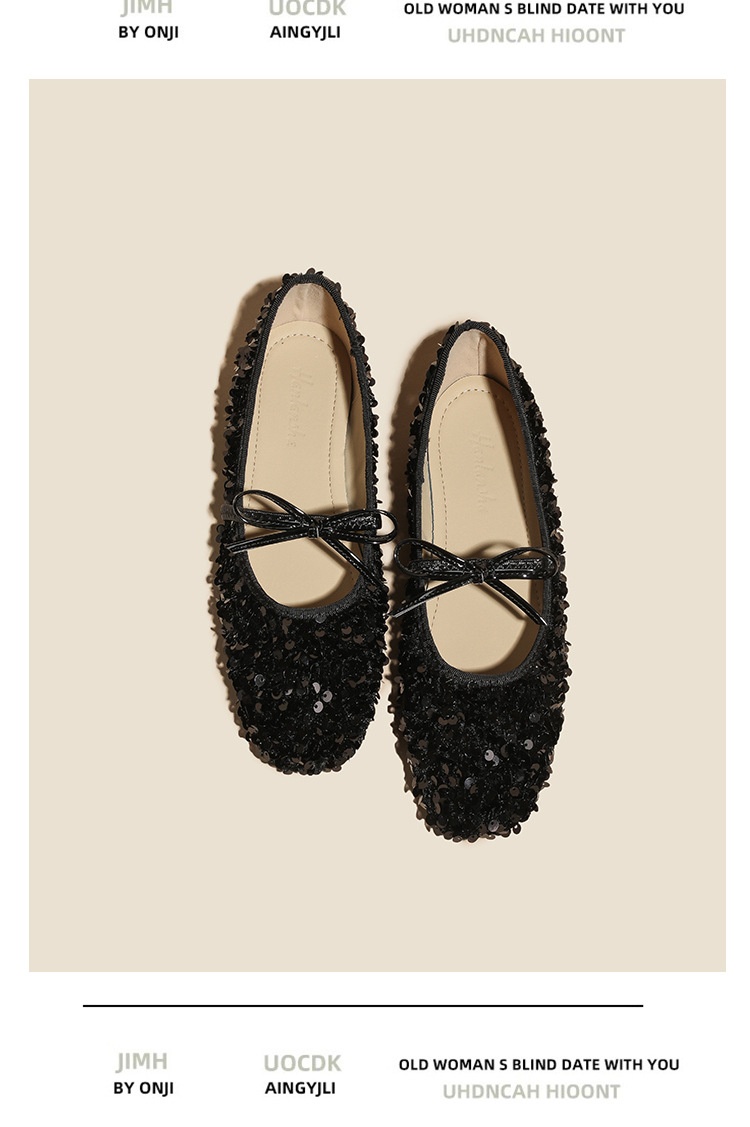 Silver Sequin Ballet Dance Shoes With Bow And Single Strap_voghion.com
