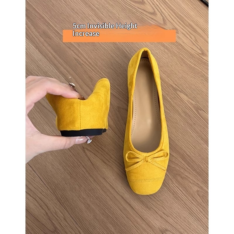 Dansschoenen 2026 van echt leer, lente/zomer, Franse stijl, geel, enkelvoudig model, damesballet met ronde neus, geschikt voor jurken en avondkleding._voghion.com