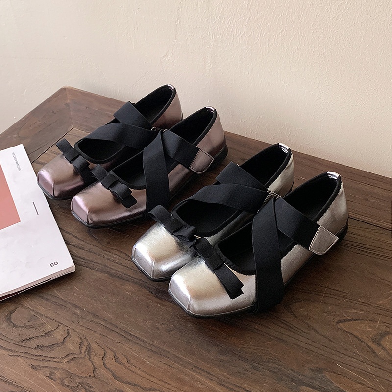 Chaussures de danse en cuir véritable, ballerines pour femmes, collection printemps-été 2025, style rétro, brides croisées, bout carré, nœud, style Mary Jane.