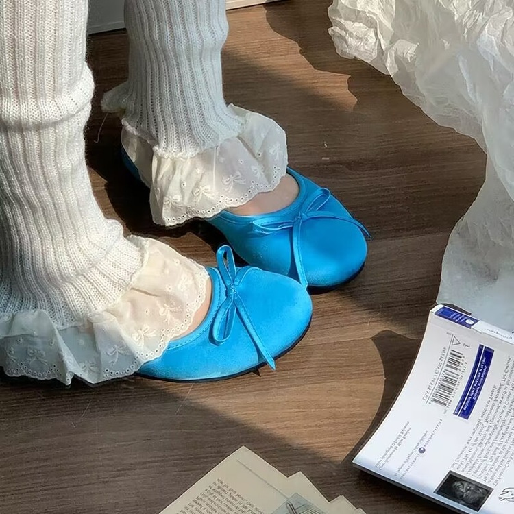 Ballerines à bout rond pour femmes, collection printemps-automne 2024, style français, bleues, à enfiler, semelle souple, style Mary Jane._voghion.com