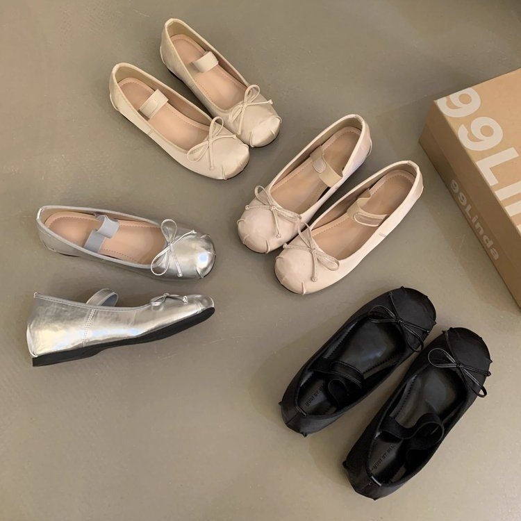 Dance Shoes New Chinese French Bow Silver Mary Jane With Hidden Wedge Ballet Flats Spring Summer Gentle Evening Style Women's Shoes_voghion.com