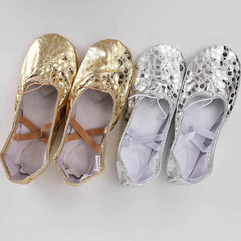 Dance Shoes For Girls Soft Sole Crystal Pink Children's PU Practice Ballet Cat Paw Stage Performance Bright Color Dance Shoes_voghion.com