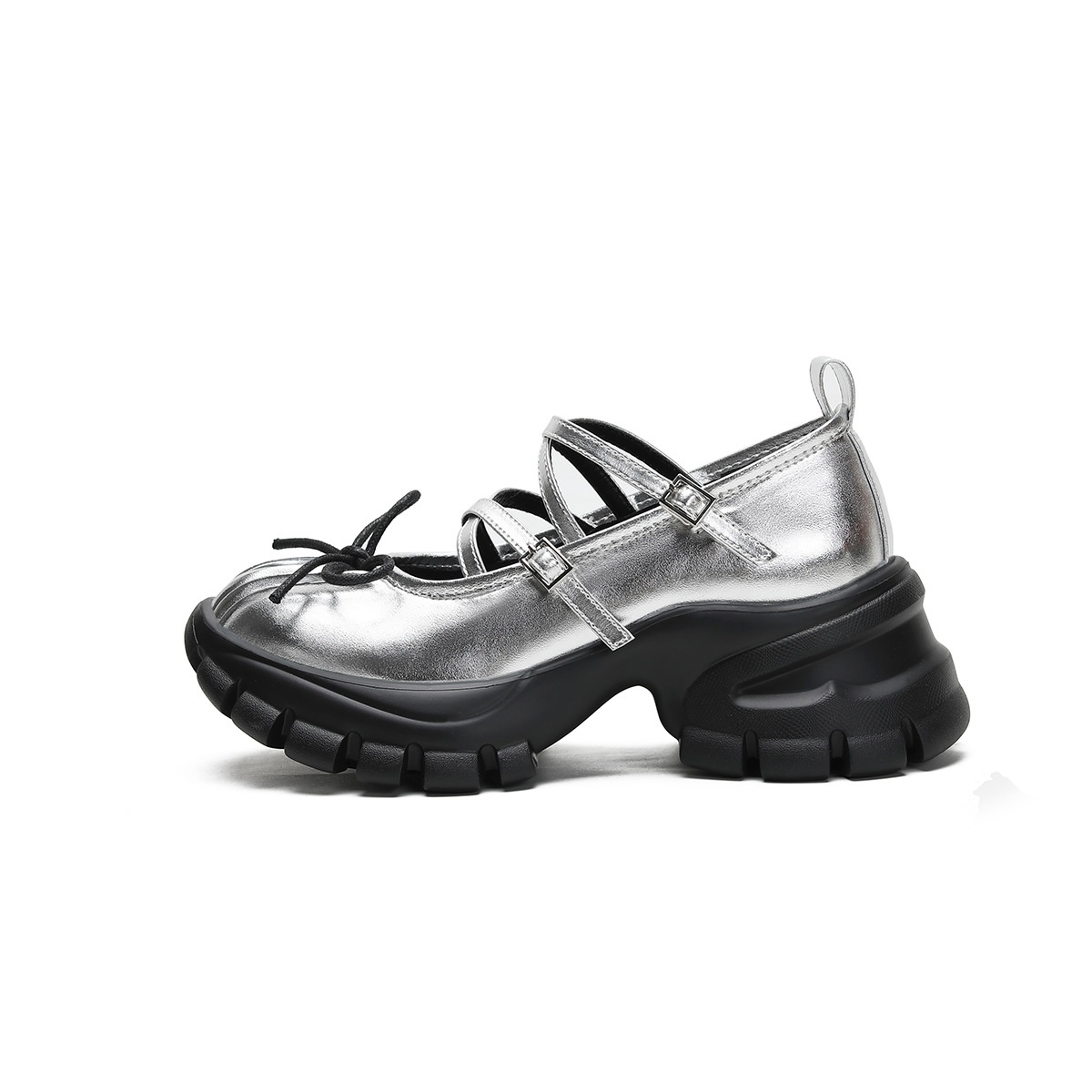 Dance Shoes Mary Jane Women's 2026 New Style Platform Thick-soled Silver Ballet Leather Spring And Autumn Casual Sports Dad Shoes_voghion.com