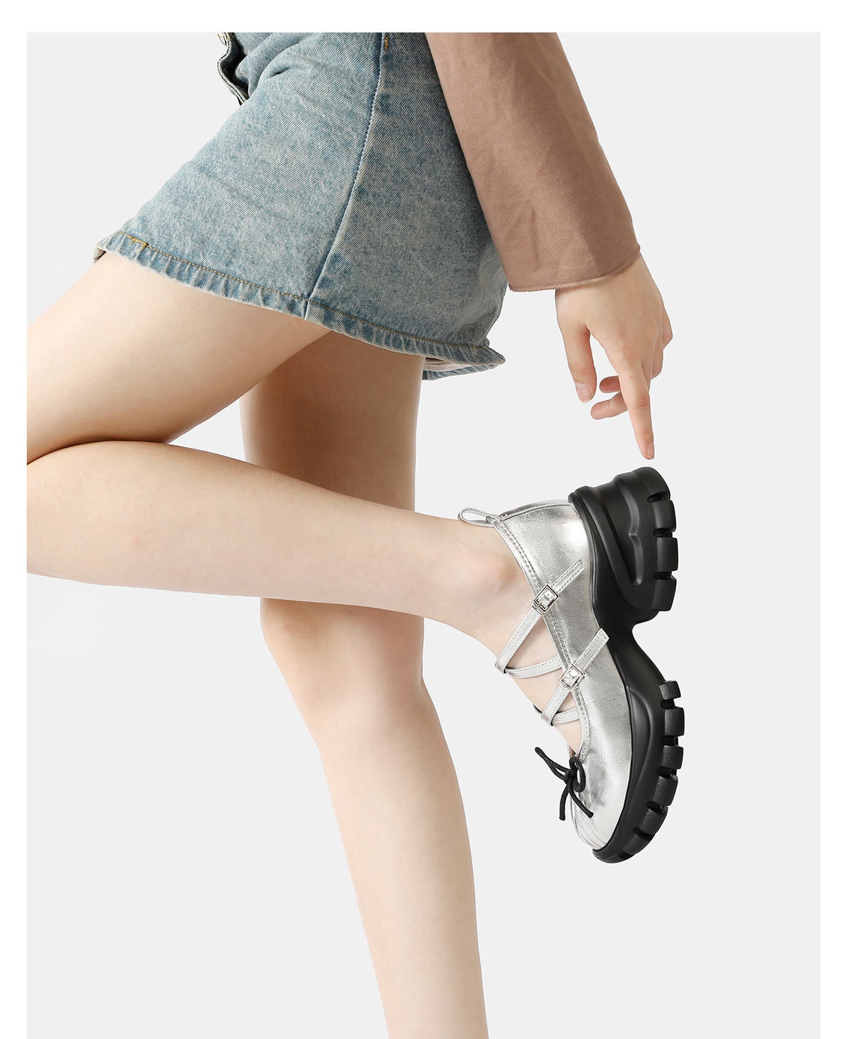 Women's Silver Ballet Dance Shoes Platform Thick Soled Leather_voghion.com