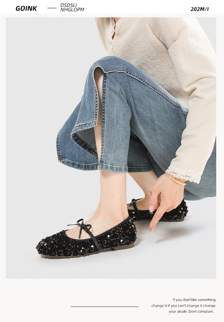 Silver Sequin Ballet Dance Shoes With Bow And Single Strap_voghion.com