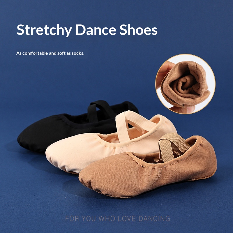 Scarpe da ballo in tessuto elastico per donna, scarpe da ballo per adulti con suola morbida per la pratica, scarpe da ballo senza lacci a forma di zampa di gatto per bambini, scarpe da yoga_voghion.com