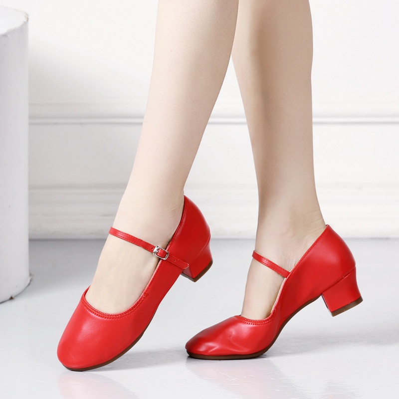 Dance Shoes New Low-heel Square Women, Comfortable For The Feet, Breathable Leather Dance Shoes With Soft And Cowhide Soles Silver_voghion.com