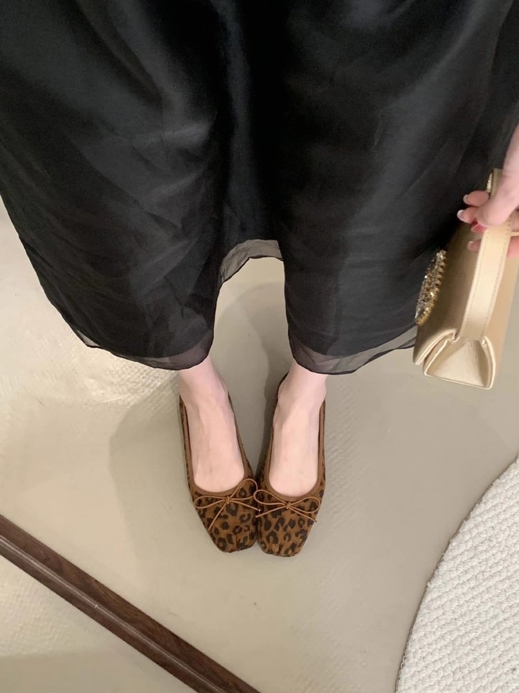 Leopard Print Ballet Dance Shoes With Bowknot For Women_voghion.com
