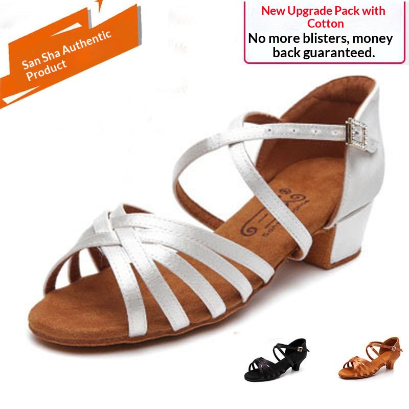 Sansha Kinder-Lateintanzschuhe S5 für Mädchen, weiß, Anfänger-Tanzschuhe mit mittelhohem und niedrigem Absatz, Sommerkollektion_voghion.com