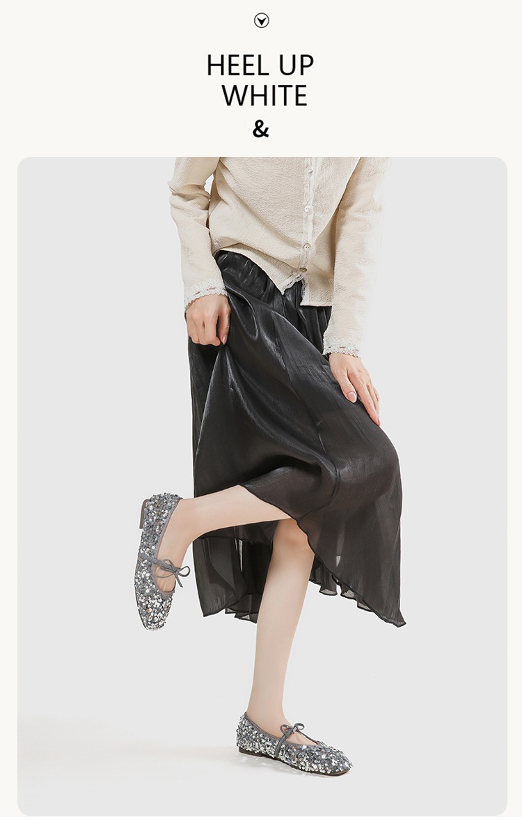 Silver Sequin Ballet Dance Shoes With Bow And Single Strap_voghion.com