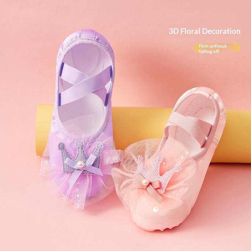 Dance Shoes Dance For Children, Girls' Ballet Shoes With 3D Crown, Chinese Pformance Cat Paw Body Training Dance Shoes,_voghion.com