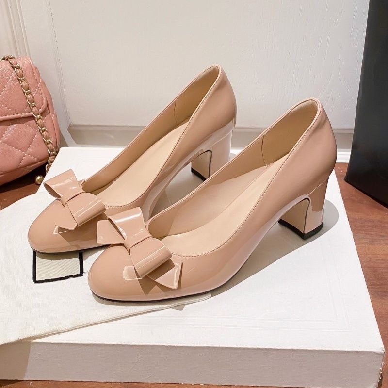 Nowe buty do tańca na grubym obcasie, dojazdowe, z kokardą, płytkie usta, wysokie obcasy, wiosenno-jesienna sukienka w kolorze cielistym, okrągłe palce,_voghion.com