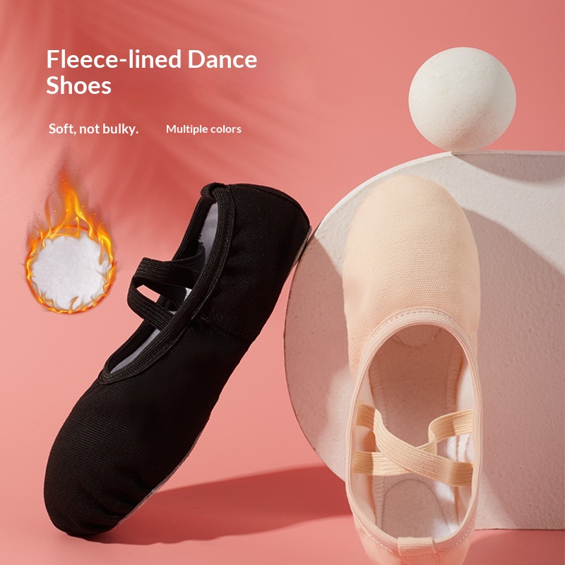 Sapatos de dança de inverno infantis para meninas, sapatos de balé com forro de lã e sola macia para treinamento corporal, sapatos de dança com estampa de pata de gato._voghion.com