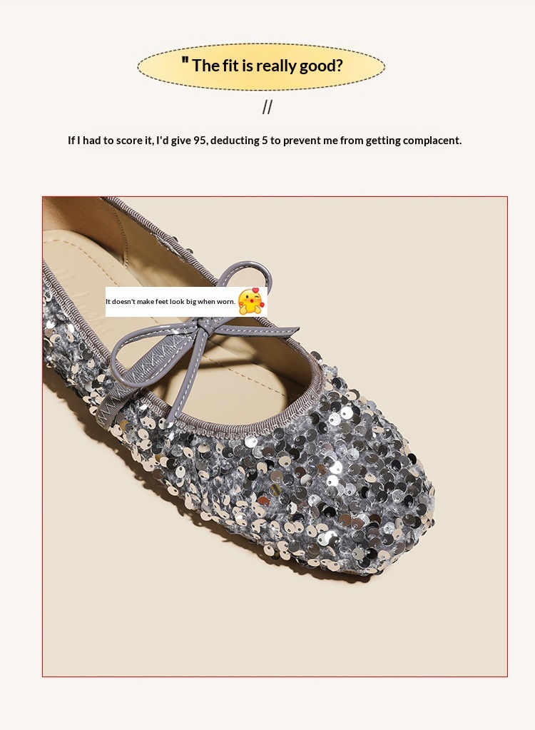Silver Sequin Ballet Dance Shoes With Bow And Single Strap_voghion.com