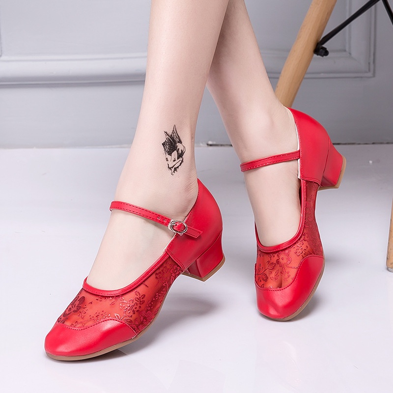 Dance Shoes New Women's Latin Square Dance Shoes Summer Mid-Heel Soft Sole Dropshipping_voghion.com