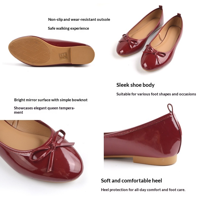 Chaussures de danse, commerce international transfrontalier, mocassins de ballet en cuir verni pour l'été et l'automne, bout rond, semelle souple, chaussures bateau décontractées_voghion.com