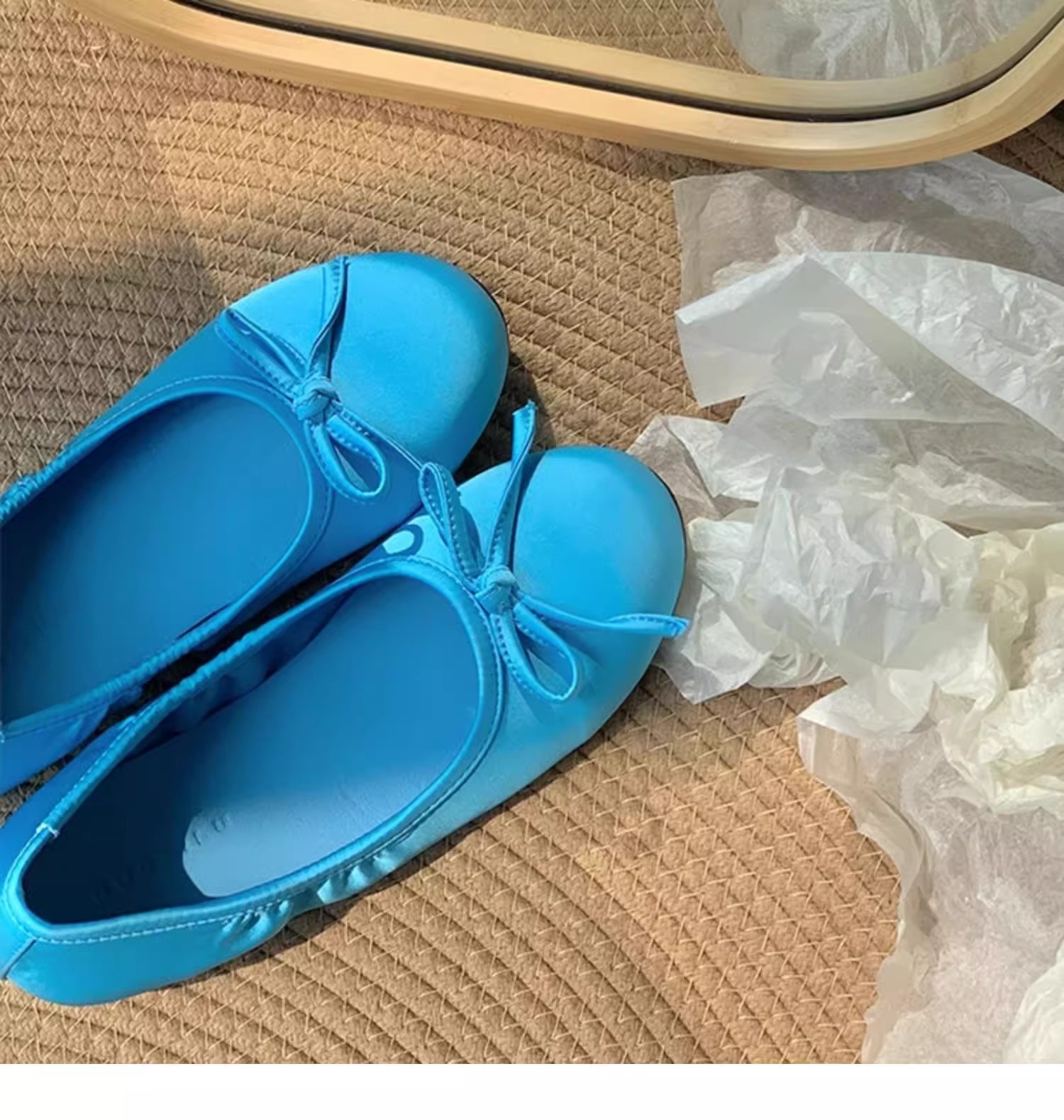 Dansskor dam blå mary jane ballerinaskor i fransk stil_voghion.com