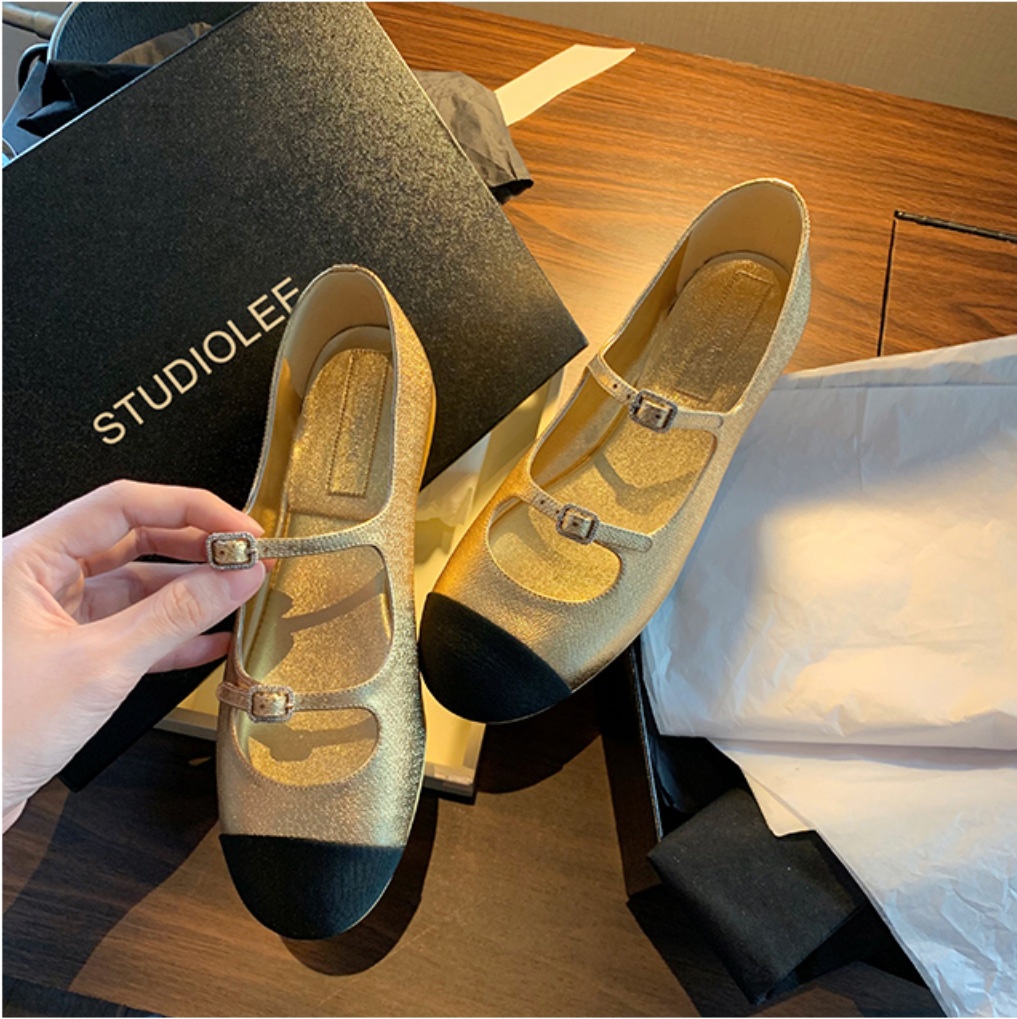 Dance Shoes Grape Mom Window Round Toe Color Block Mary Jane One Strap Shallow Ballet Flats Flat Casual Versatile Shoes_voghion.com
