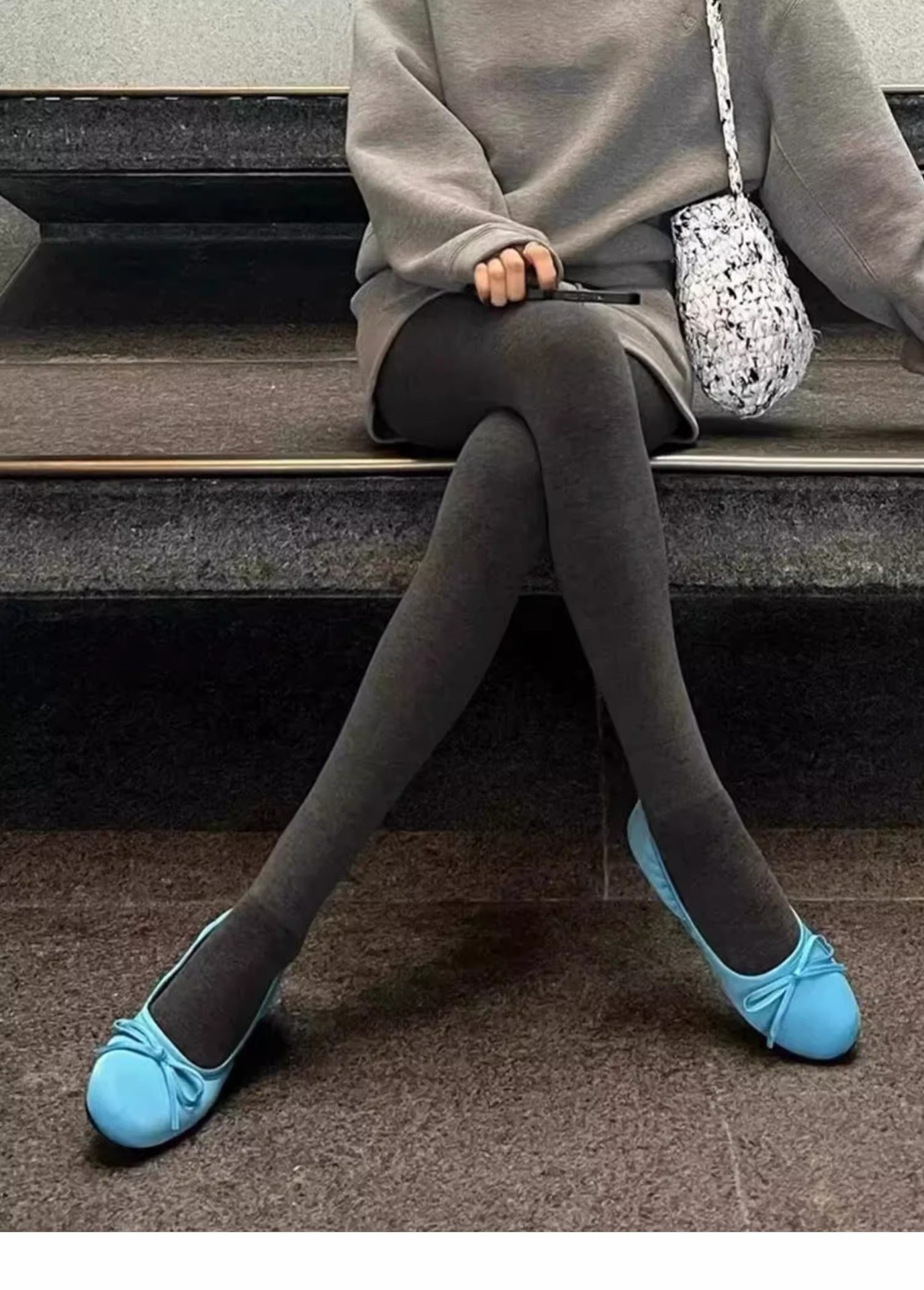 Dansskor dam blå mary jane ballerinaskor i fransk stil_voghion.com