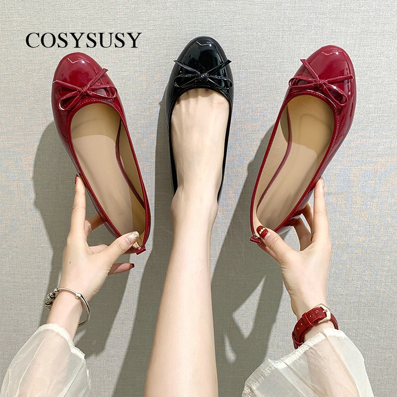 Chaussures de danse, commerce international transfrontalier, mocassins de ballet en cuir verni pour l'été et l'automne, bout rond, semelle souple, chaussures bateau décontractées_voghion.com